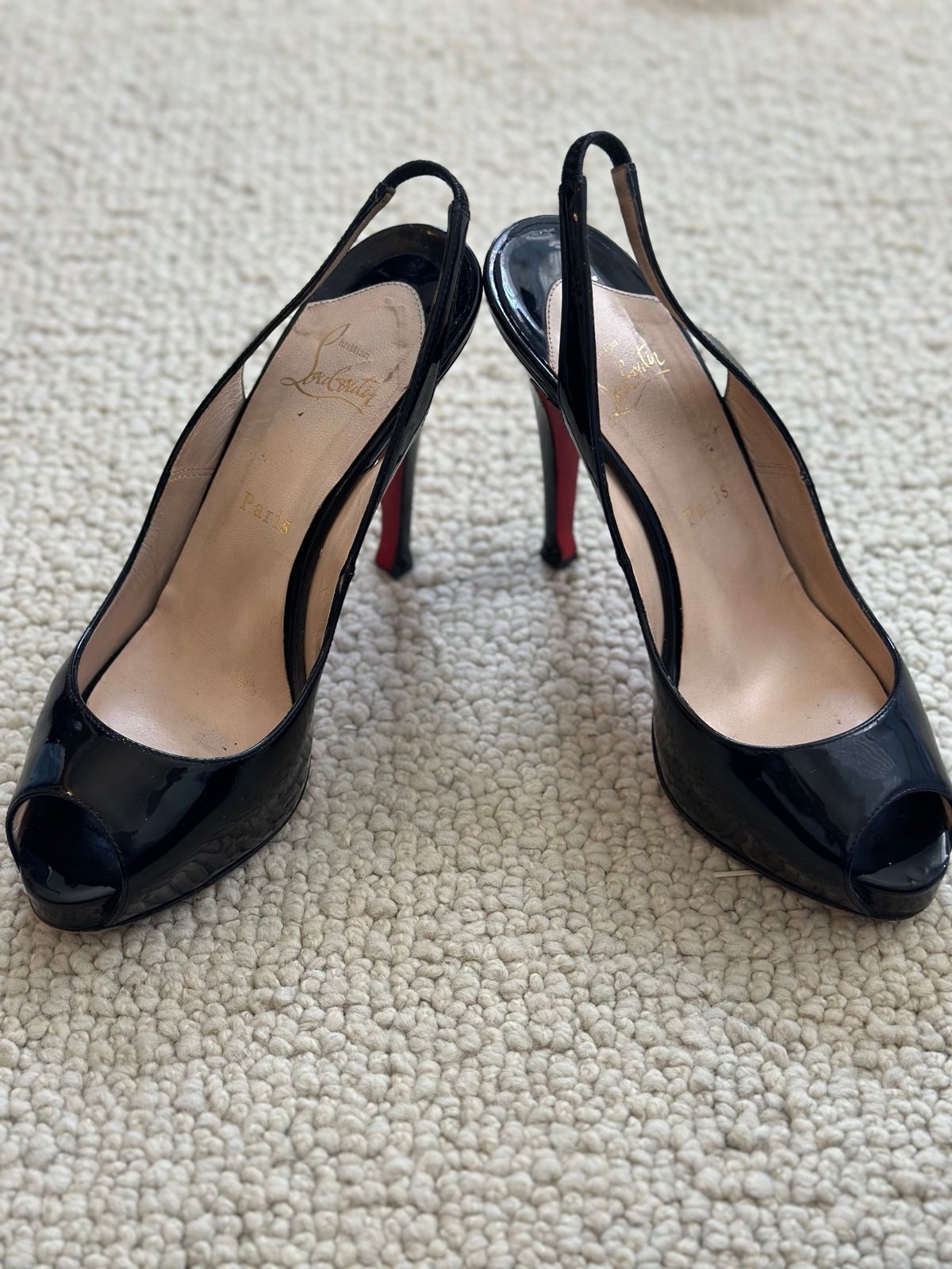 Christian Louboutin Very Privé 120 Peep-Toe Black Patent Pump
