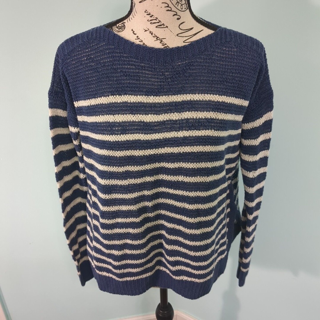 Polo Ralph Lauren boat neck linen pullover striped sweater navy small