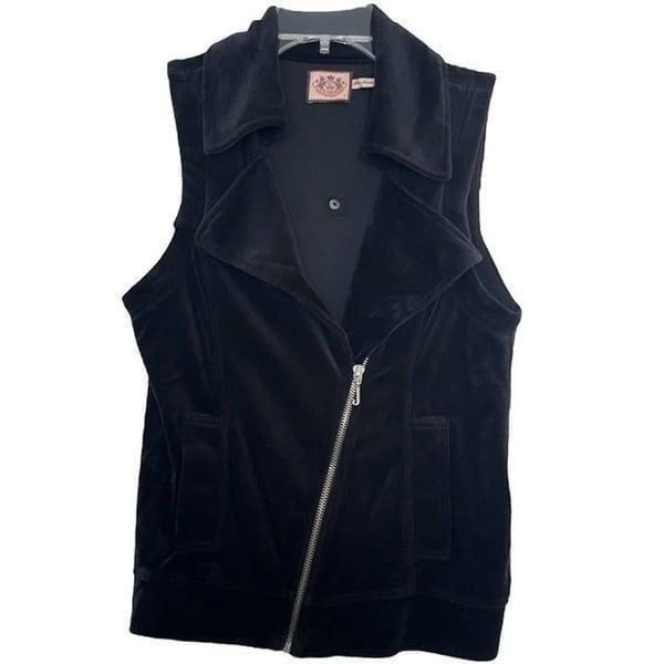 Juicy Couture Velour Moto Vest Vintage 2009 Black Velvet Y2K Biker Chick Size XS
