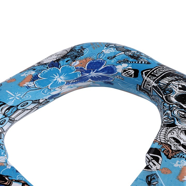 NEW UNIVERSAL 330MM Graphic Skull Look Yoke Style 6 Holes Blue Steering Wheel