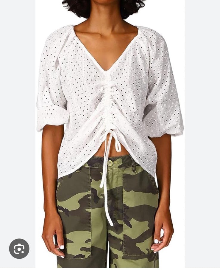 Sanctuary Blooming V Neck Eyelet Ruched Blouse.