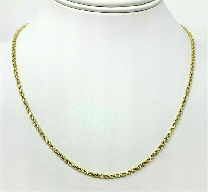 Genuine 14K Solid Yellow Gold Necklace Rope Chain 18'' in Gift Box
