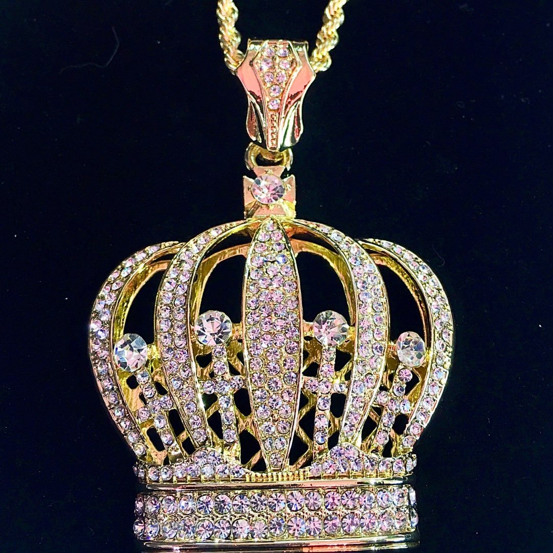 CROWN DIAMONDS CZ 18K GOLD CHAIN ITALY