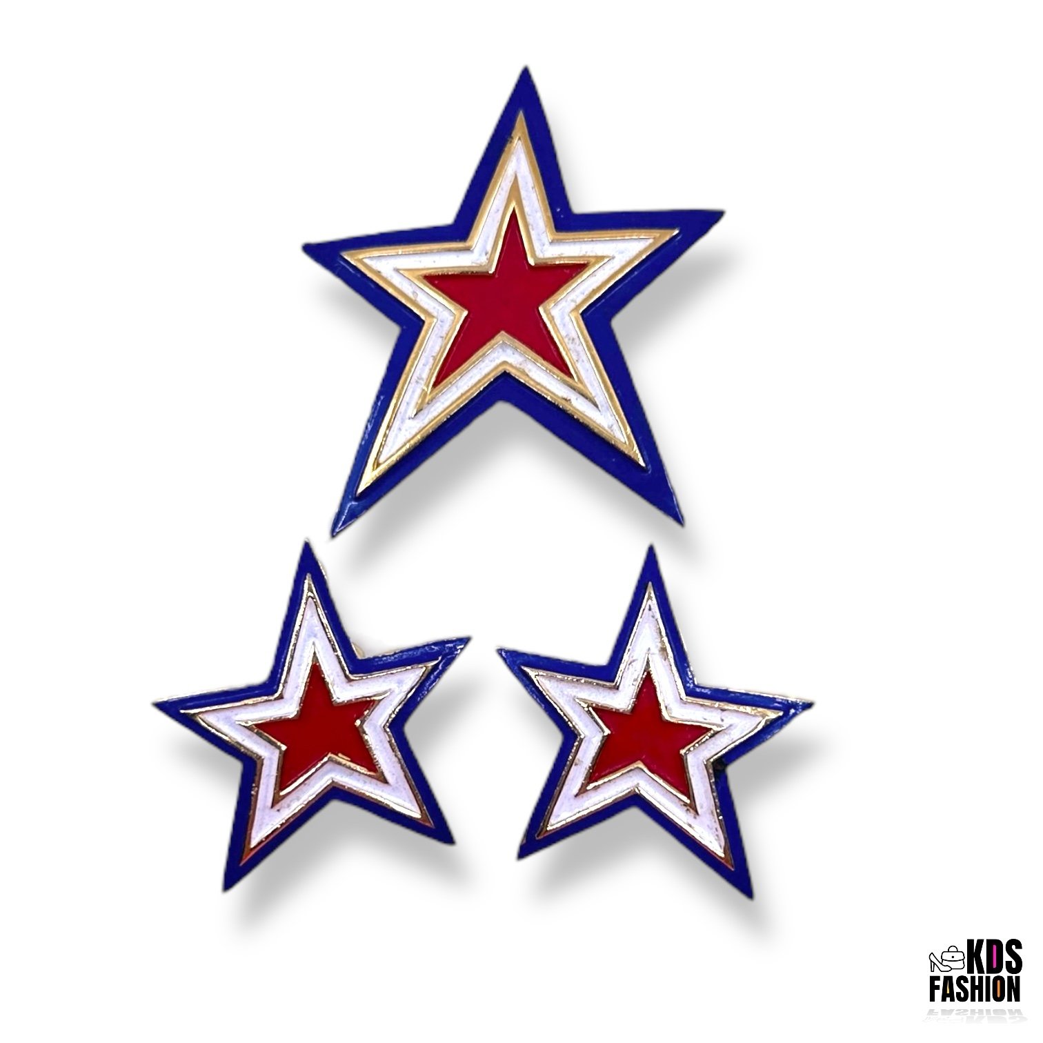 Trifari Vintage Patriotic Americana Stars Brooch and Clip-On Earring 3-Pc Set