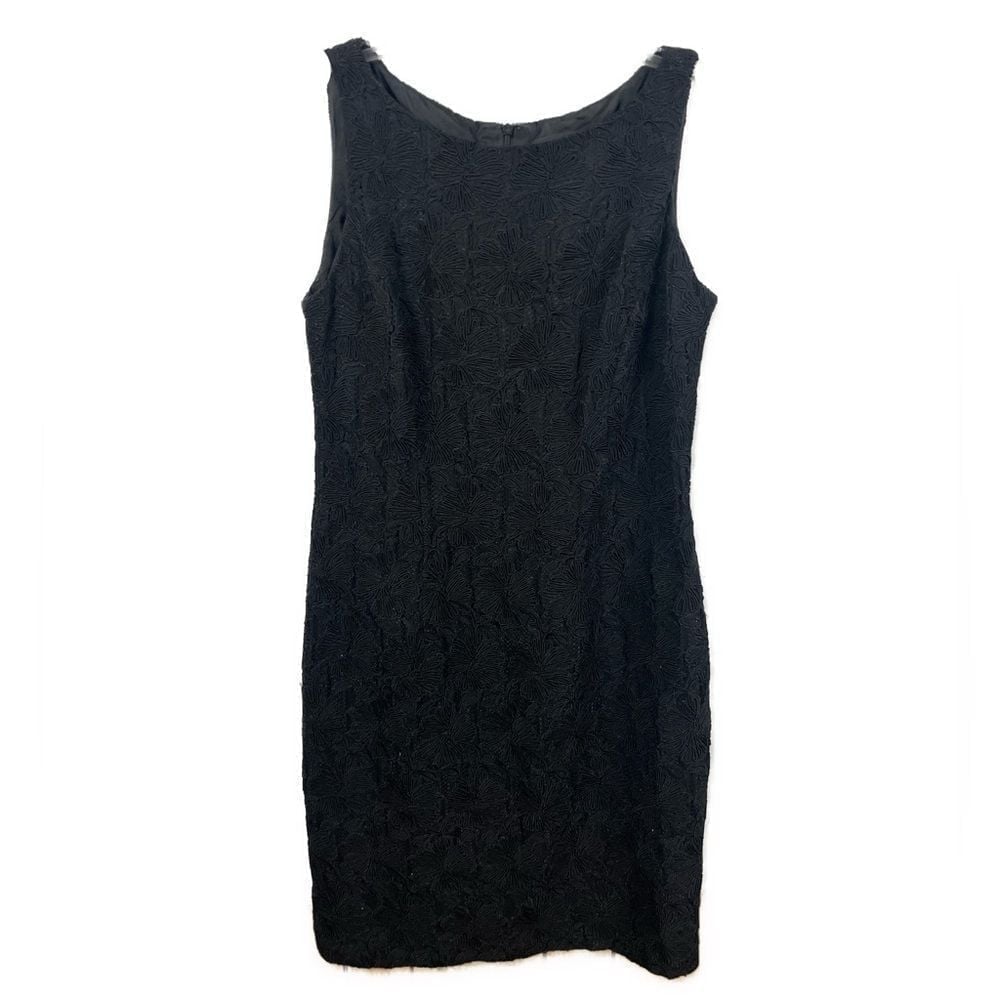 Carmen Marc Valvo Signature Women's Jacquard Black Cocktail Sheath Dress Size 12