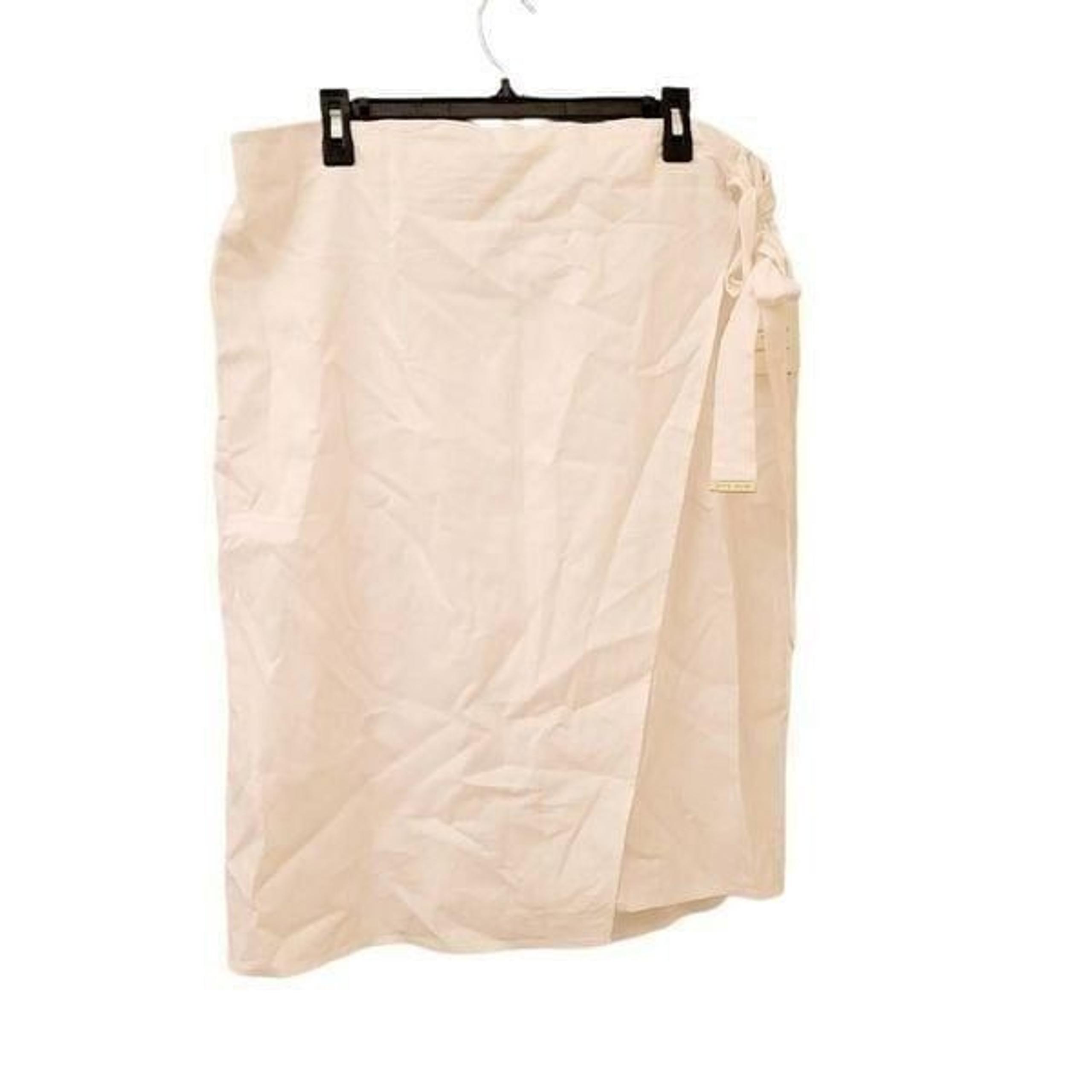 Anne Klein Women's White Linen/Viscose Faux Wrap Skirt w Elastic Waist NEW