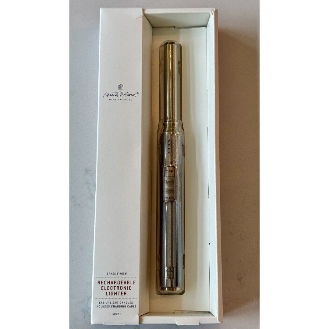 Ribbed Brass Rechargeable Stick Lighter Hearth & Hand Magnolia New