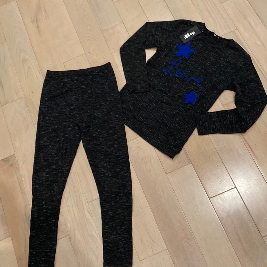 Moggi girls super soft stretch star crochet top leggings set