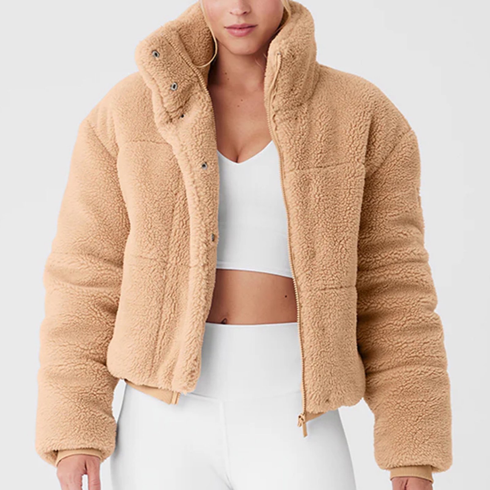 Alo Yoga Sherpa Snow Angel Puffer Camel L