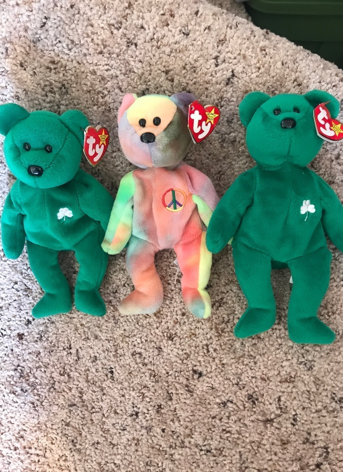RARE Set Of Three Ty Beanie Babies Peace Bear with tags