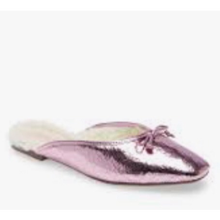 Schutz Evelin Metallic & Shearling Pink metallic women's Mule 6.5 NEW