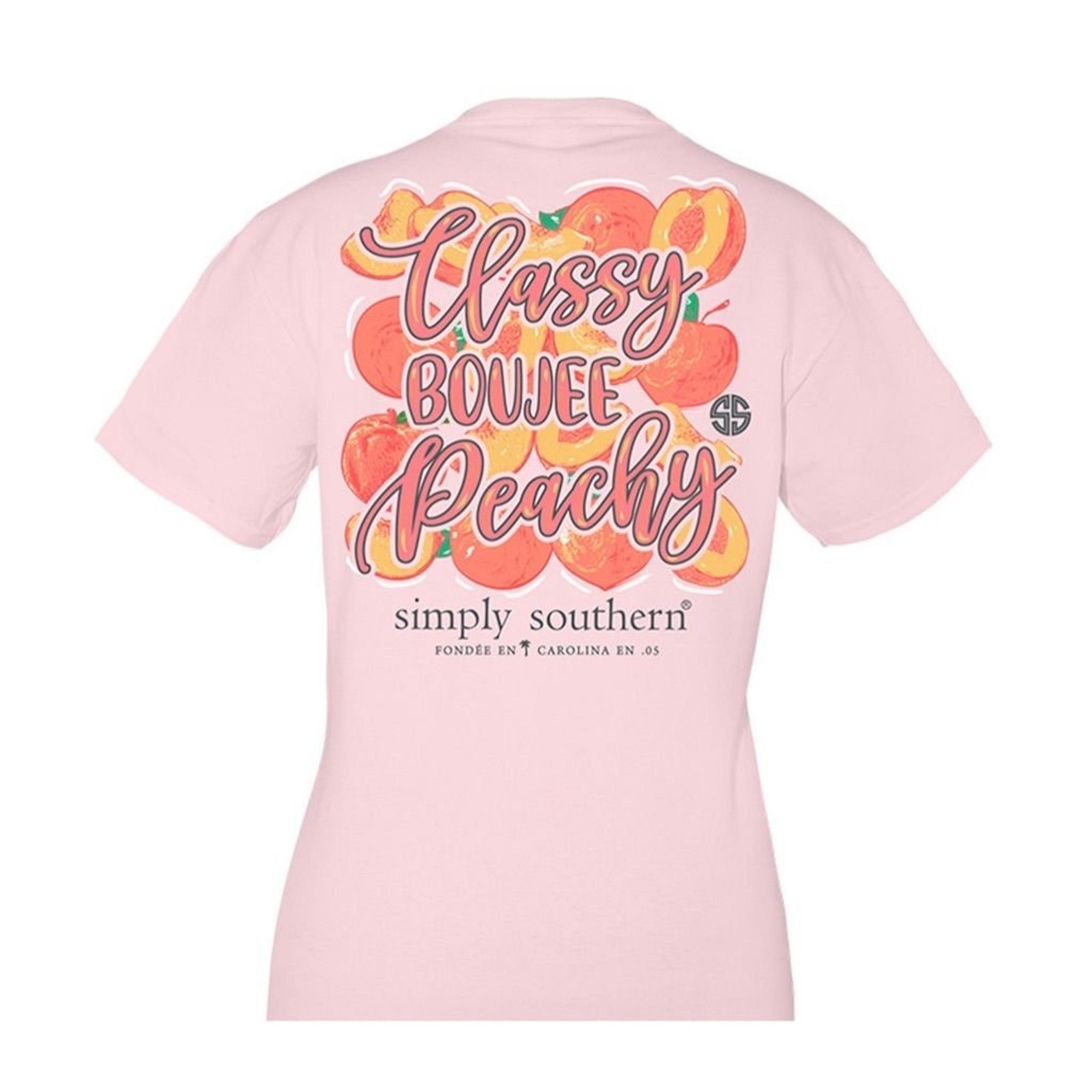 Simply Southern Women's Medium Pink Graphic Tee "Classy Boujee Peachy" Casual