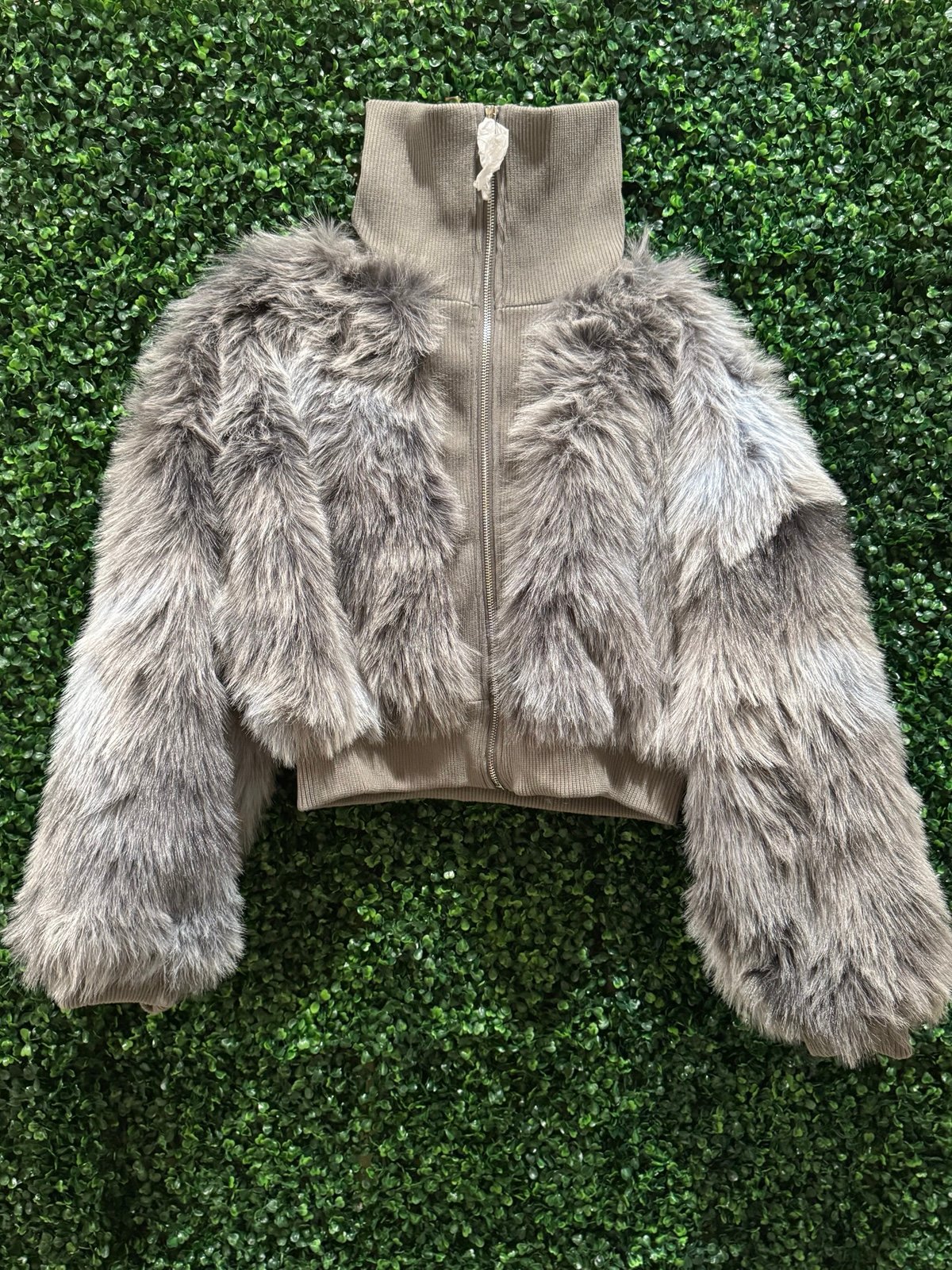 Shaggy faux fur zip up jacket