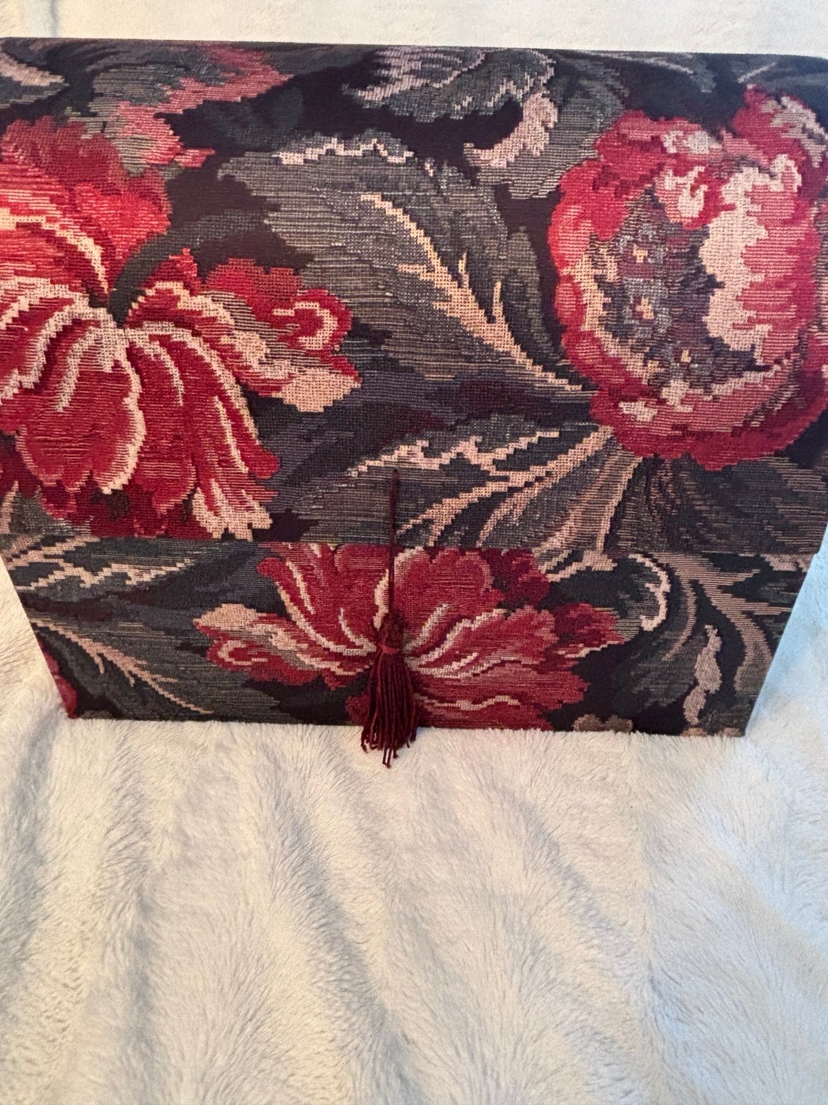 Large vintage tapestry style treasure chest jewlery box.