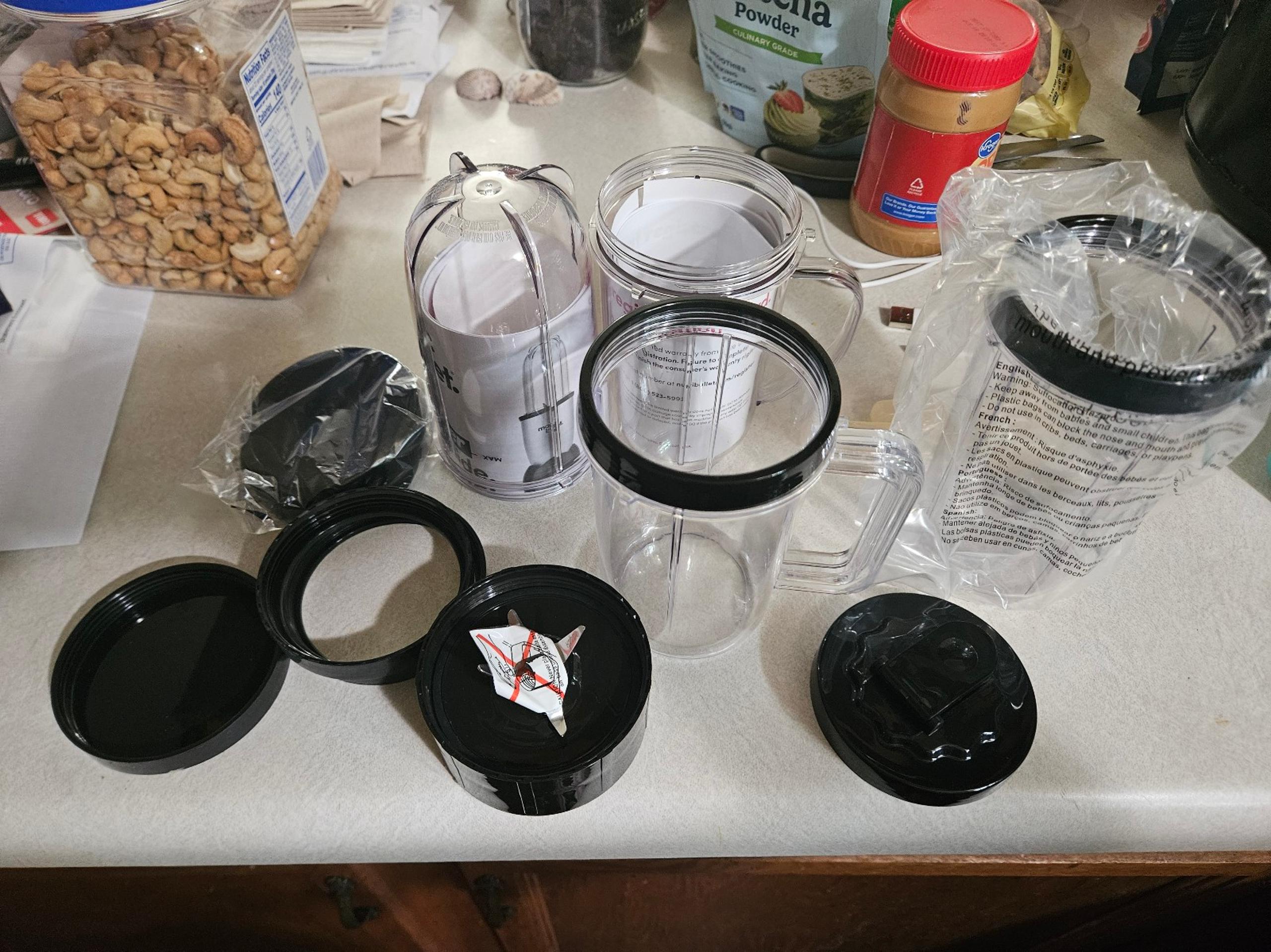 MAGIC BULLET TALL CUPS, BLADE AND VARIOUS LIDS