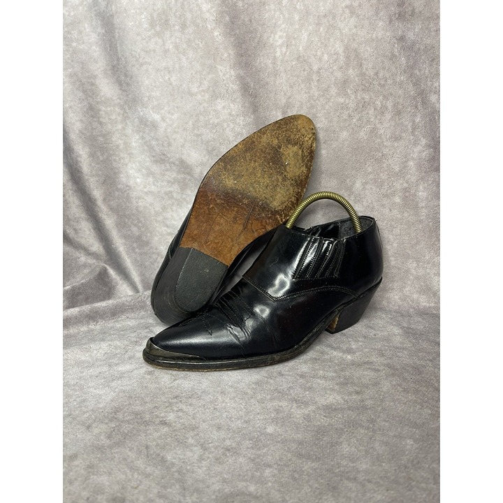 GINO MORGANTI VINTAGE 1980'S Black Metal Toe DESIGN LEATHER HEELS Boots SZ 6M