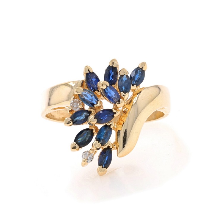 EFFY Sapphire Diamond Cluster Cocktail Bypass Ring Yellow Gold 14k Marq V3368