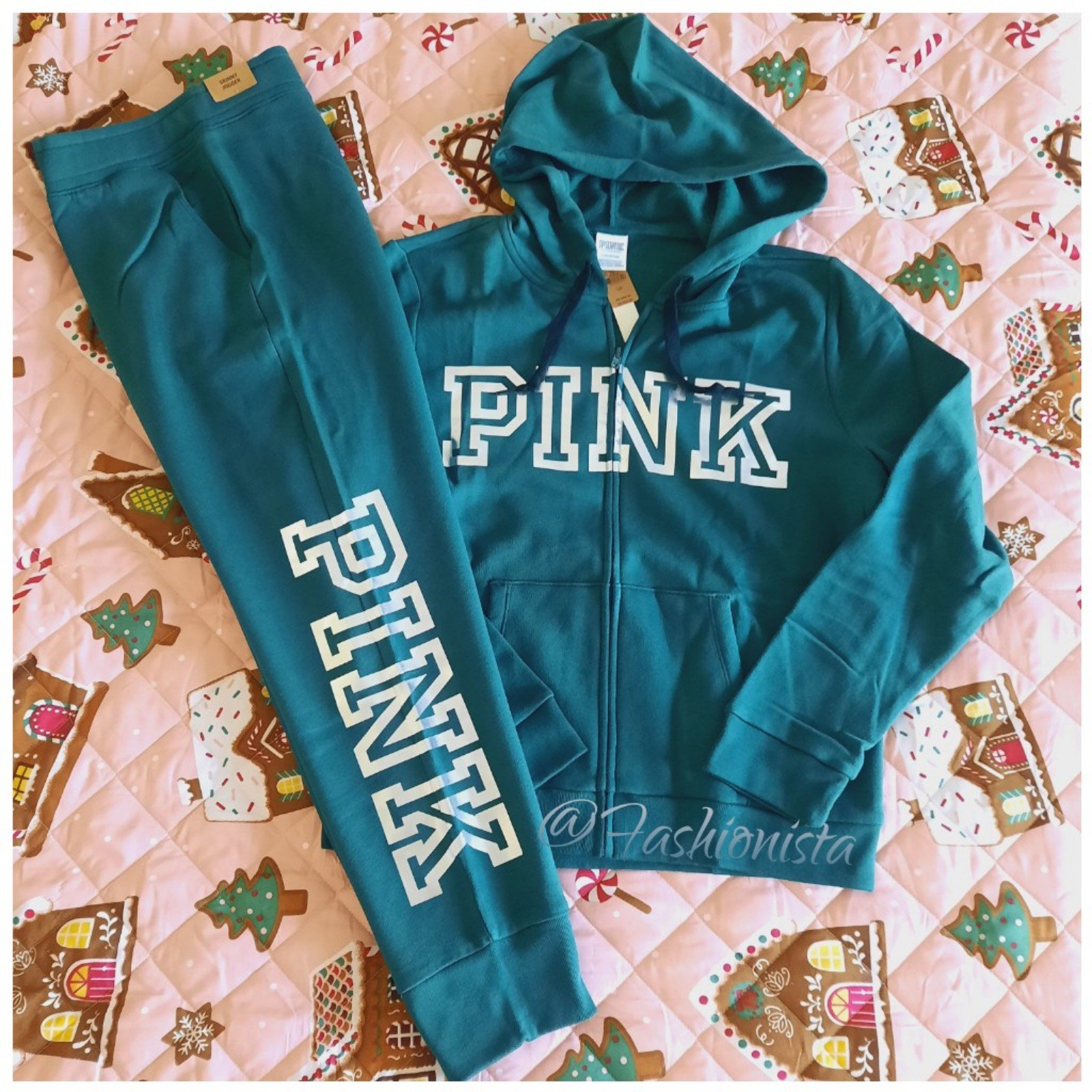 NEW (L) VS PINK Skinny Jogger Pant + Campus full-zip Hoodie in Dark green