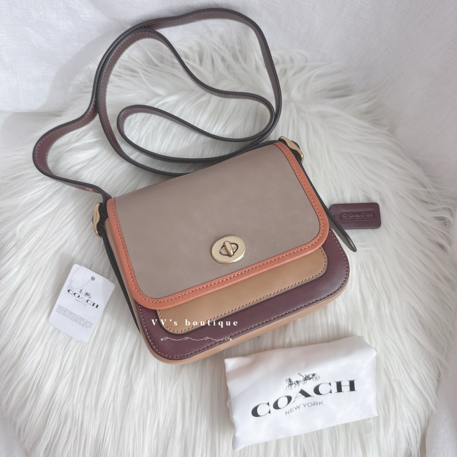 NWT Coach Rambler Crossbody 16 In Colorblock Elm Multi Brown Tan Taupe 89126