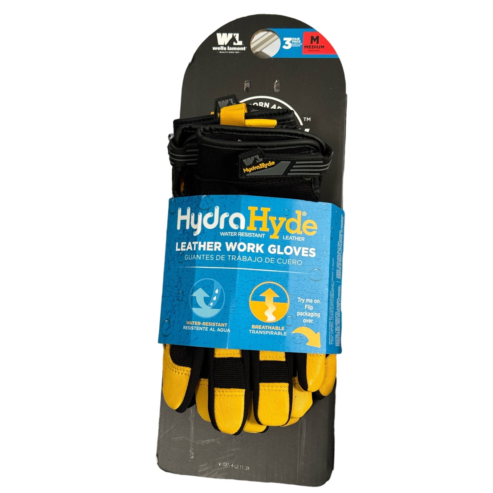 NEW Wells Lamont Leather Work Gloves HydraHyde - 3 Pack Medium