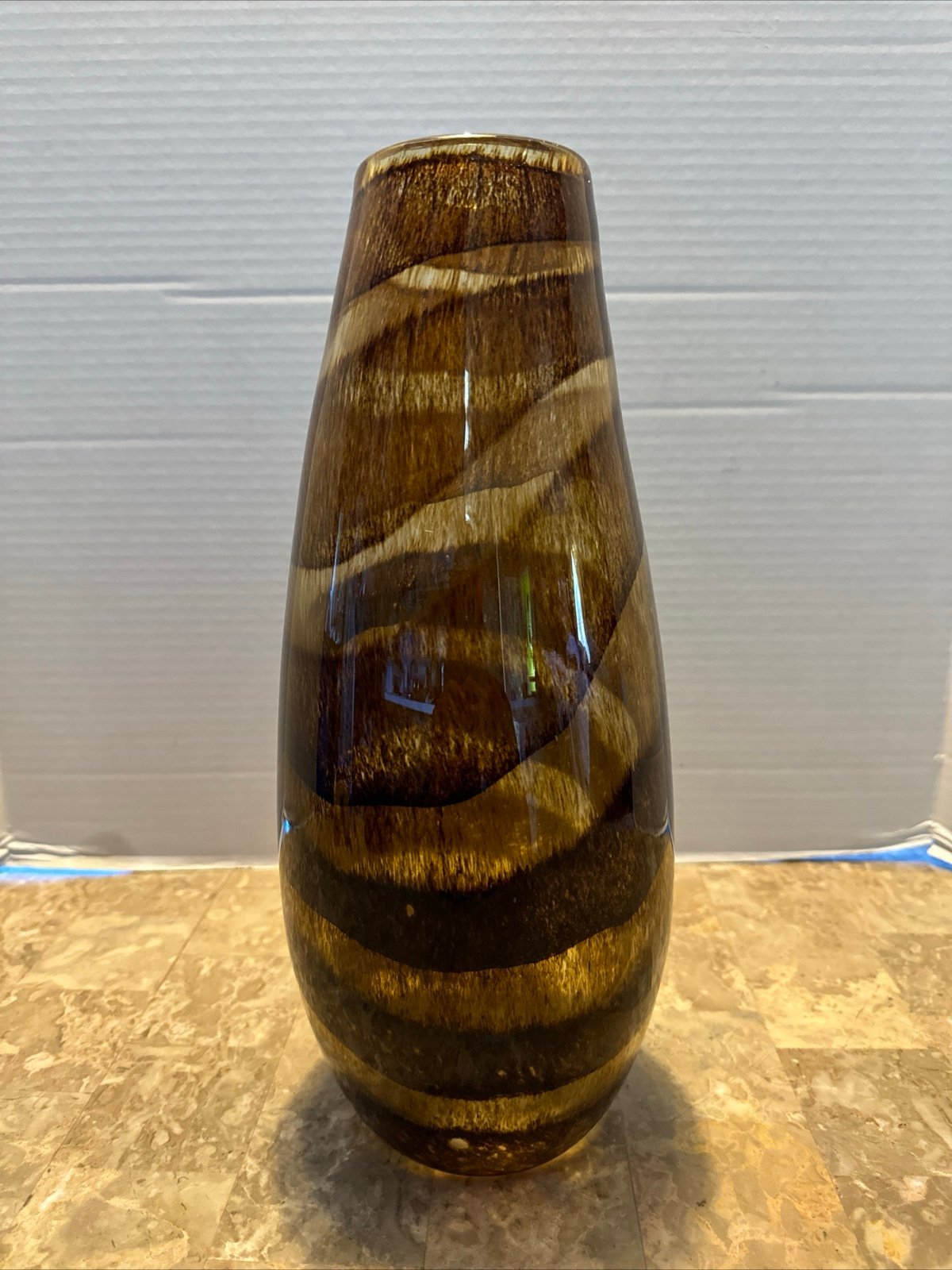 Hand Blown Art Glass Vase Smooth Pontil Tall 14.5”