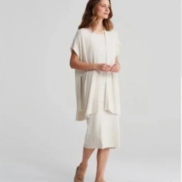 Eileen Fisher Bone Tencel Rib Kimono Cardigan | NWT | Sz L/XL
