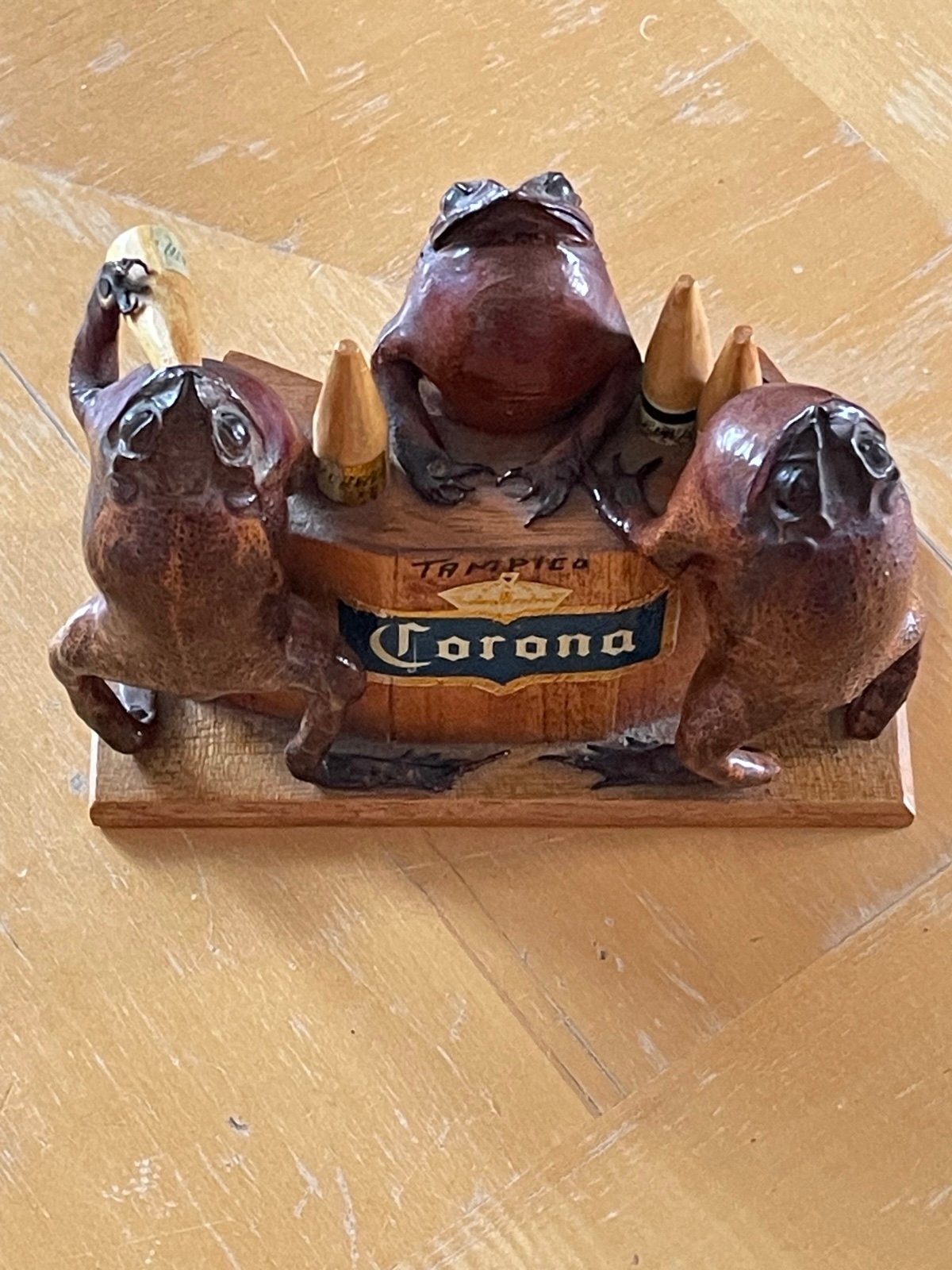 Vintage 3 Bull Frogs Drinking Corona In Tampico, Mexico.