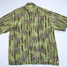 Tommy Bahama Size Large Mens Green Brown Palm Tree Short Sleeve Silk Logo Shirt