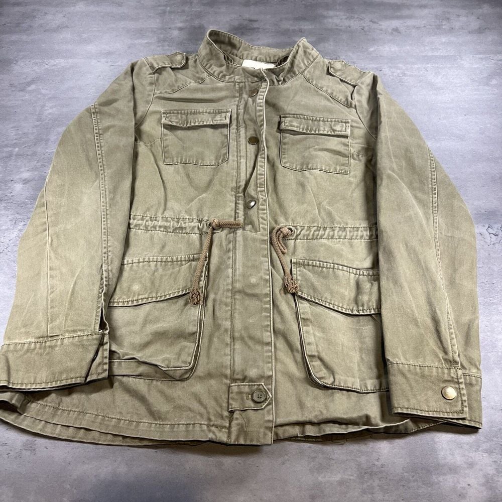 Military Jacket Women Medium Army Green Snap Full Zip Chore Barn Cargo Gorpcore