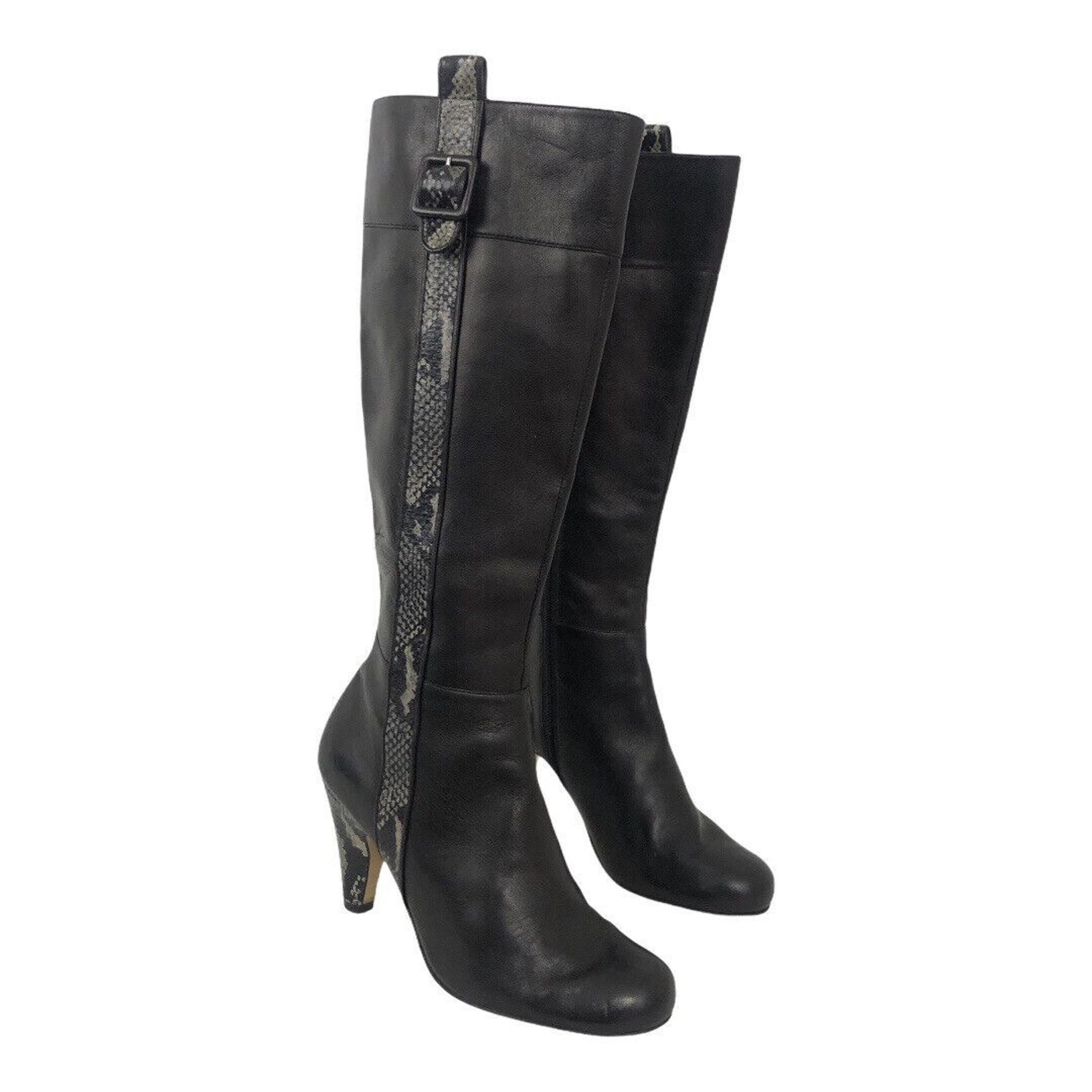 Taryn by Taryn Rose Womens Size 7 Black Snakeskin Trim Knee High Boots