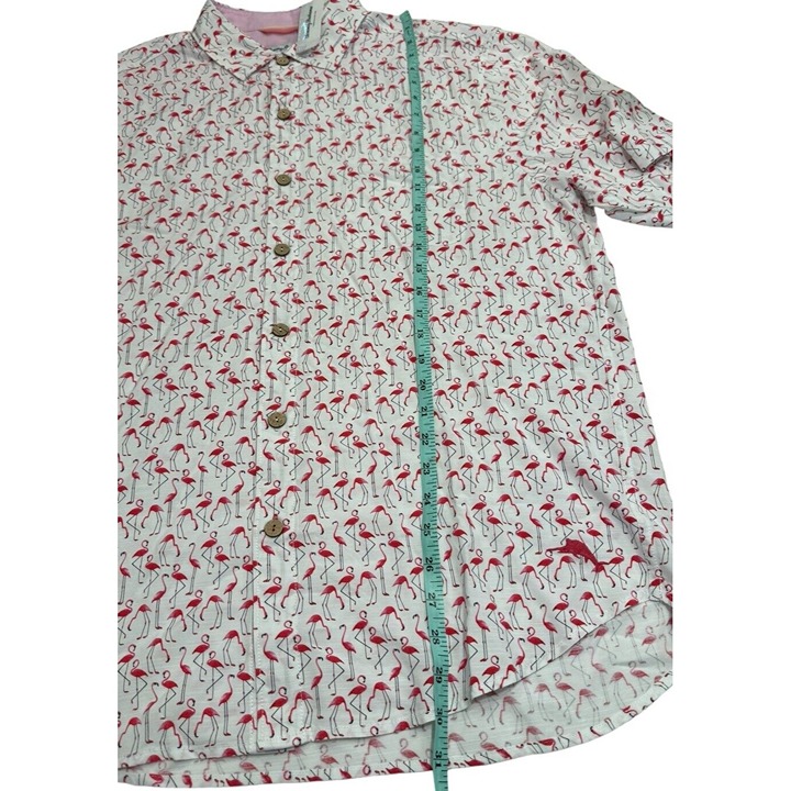 TOMMY BAHAMA Men’s LARGE The Veracruz Cay Flamingo Geo- White NWT $118 - detail