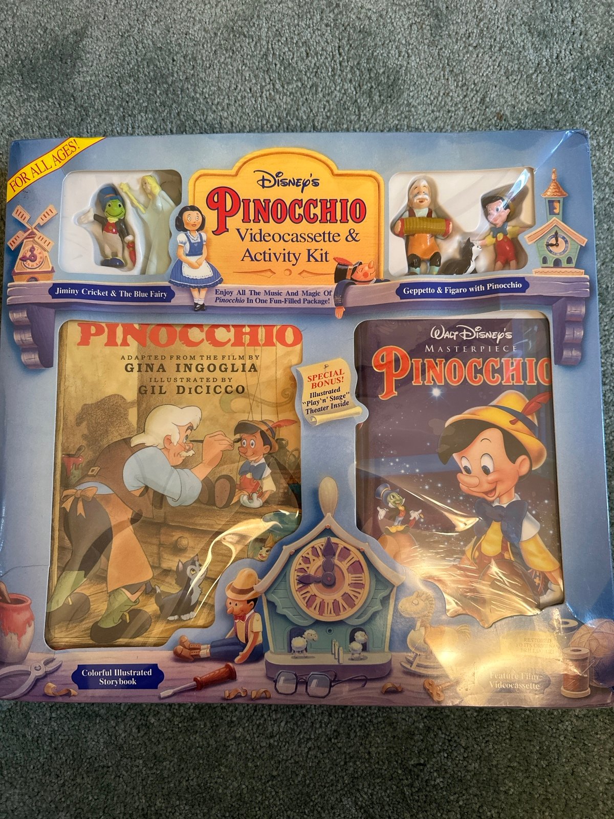 Vintage Disney Pinocchio Videocase and Activity Kit SEALED