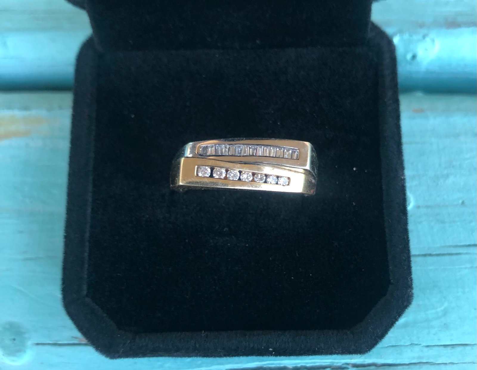 Nice Vintage Mens 14k Solid Yellow/White Gold Diamond Ring Size 8 Maker Marked H