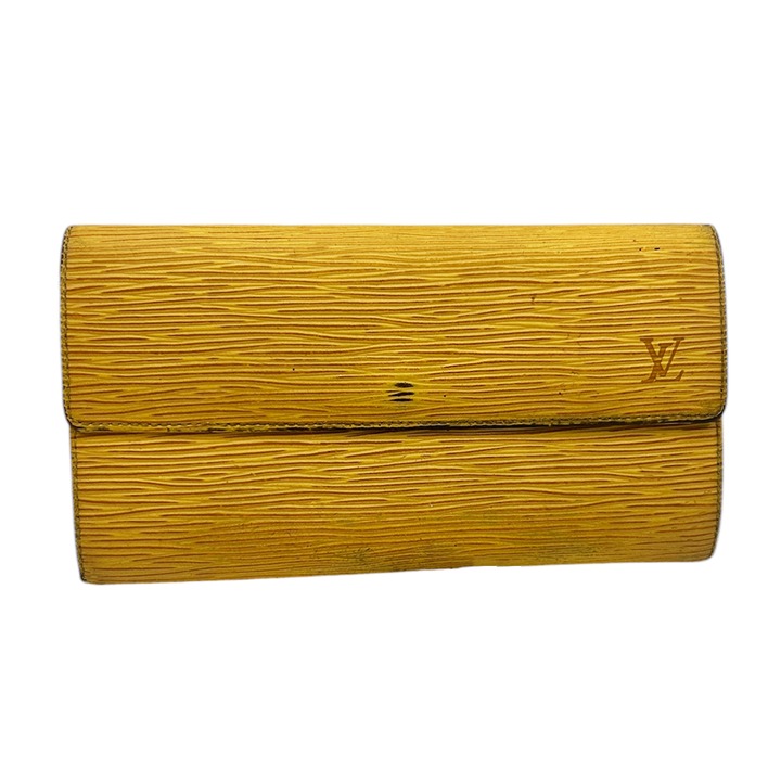 Louis Vuitton LV Yellow Epi Leather Long Wallet With Purple Interior