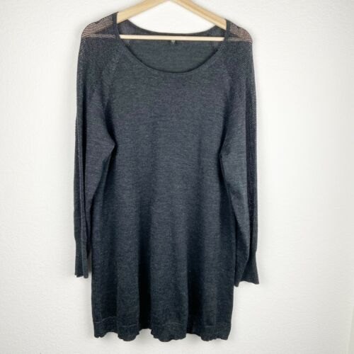 Eileen Fisher Women's Grey Metallic Knit Mesh-Panel Merino Wool Light Sweater
