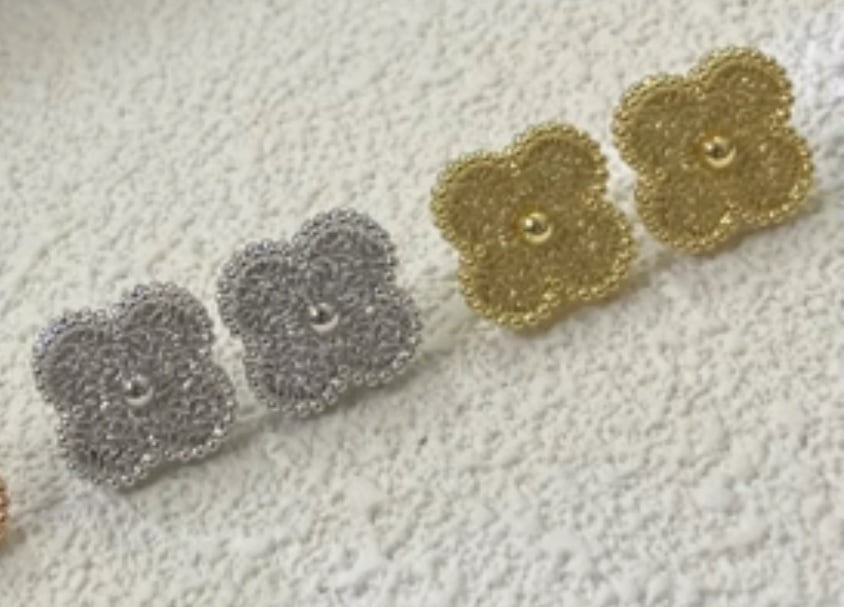 High Quality CZ 4 Leaf Clover Earrings Gold plated ,Sterling Silver earrings