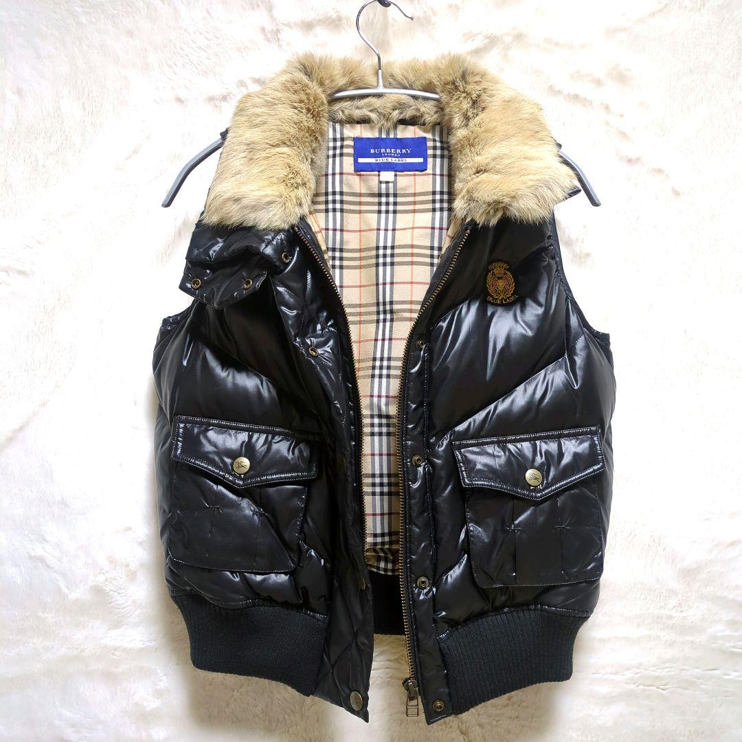 【Excellent condition】Burberry Blue Label Down Vest Black with Rabbit Fur S