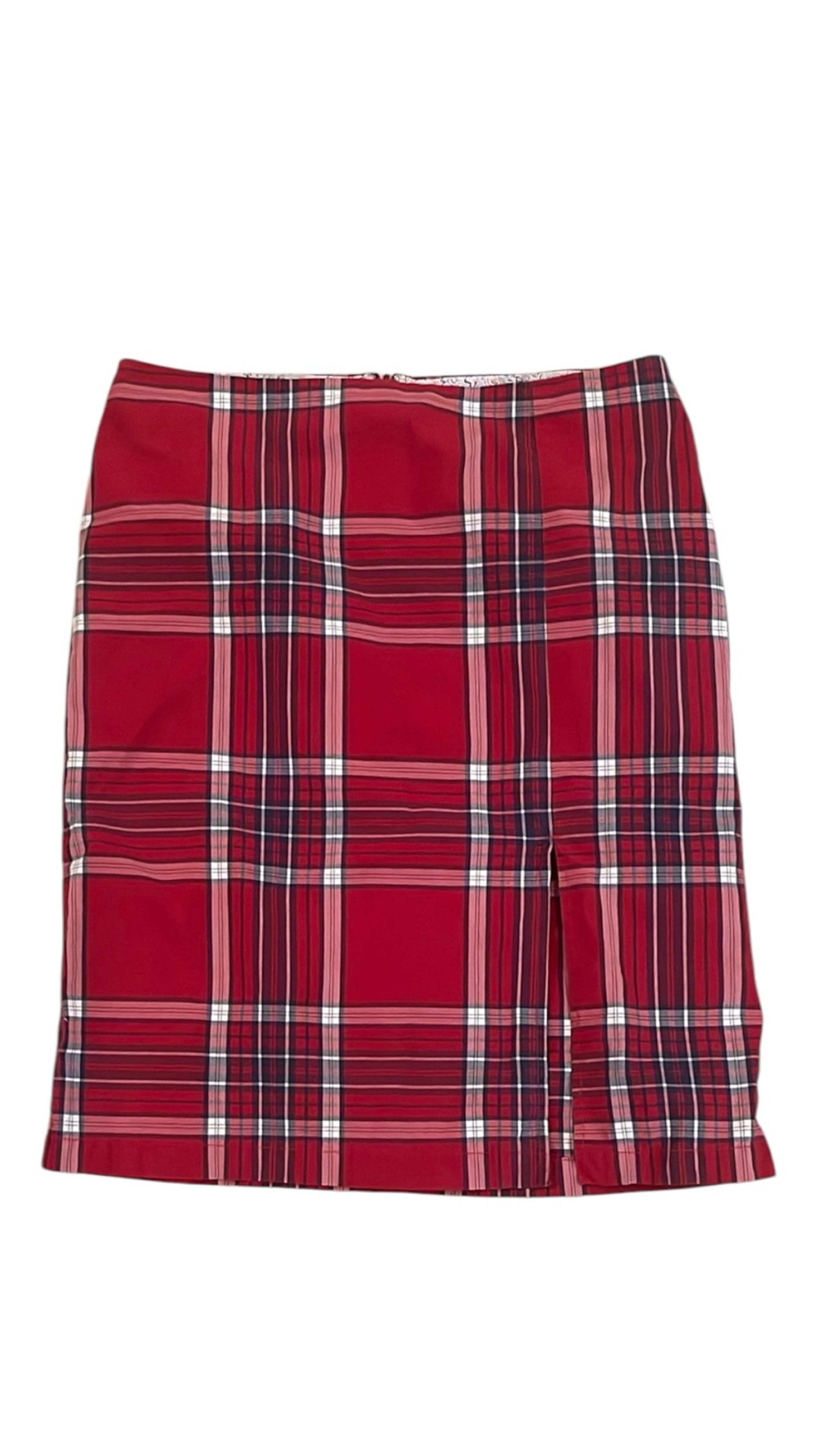 Tommy Hilfiger Red Plaid Cotton Skirt Size 8 Medium Vintage Pencil Preppy