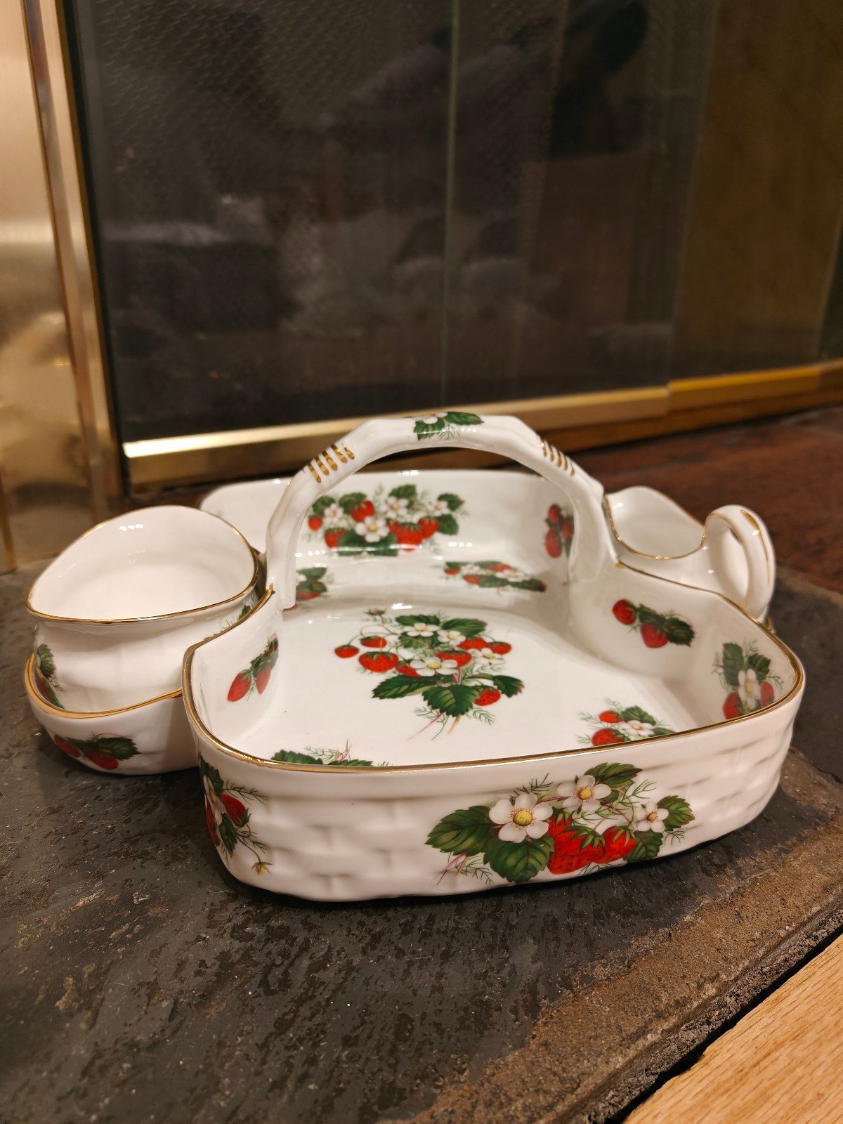 Vintage 3-Piece Hammersley Strawberry Ripe Berry Basket