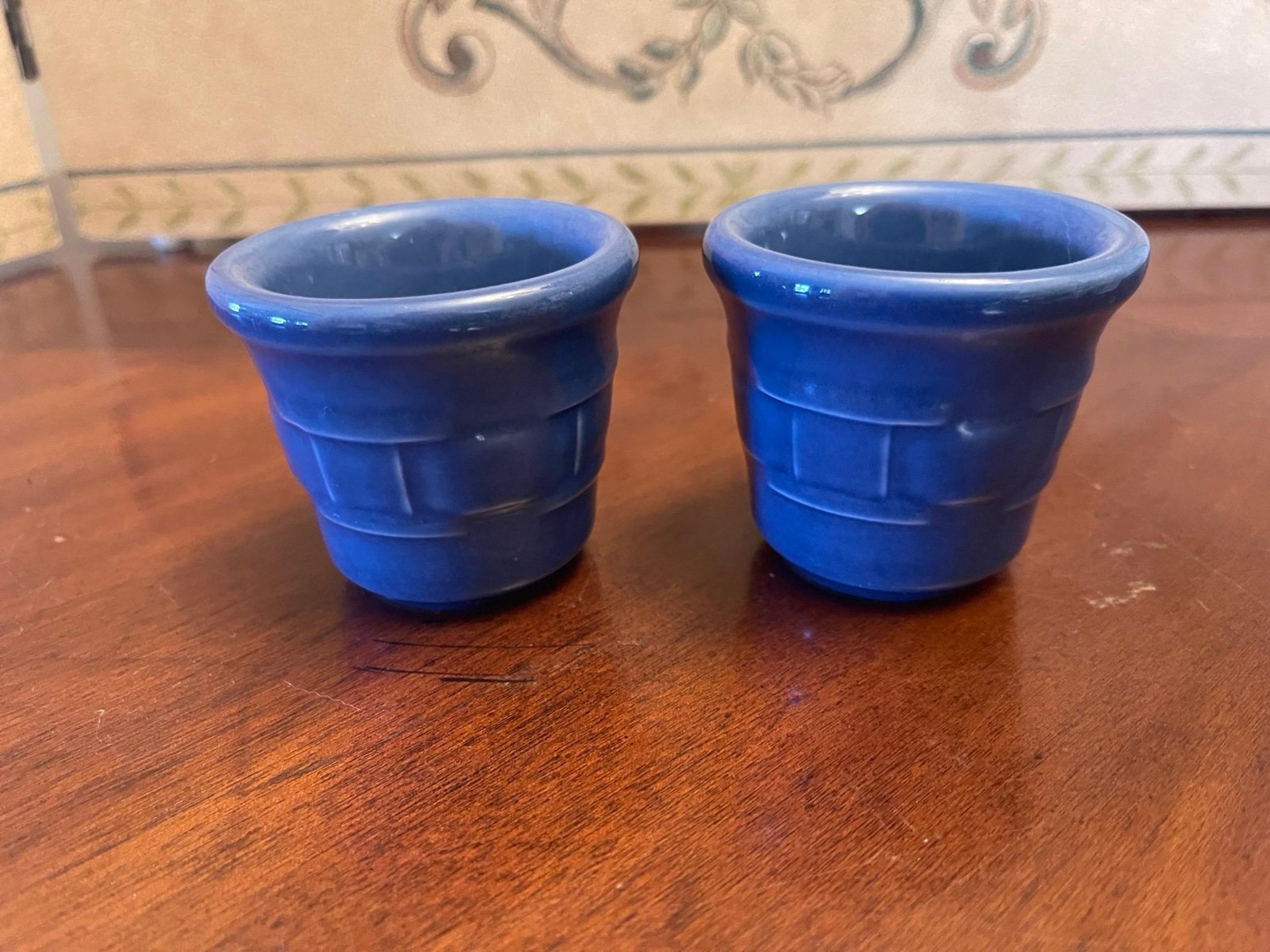 Longaberger 2 Pottery Woven Traditions Votive Candle Holders Cornflower Blue