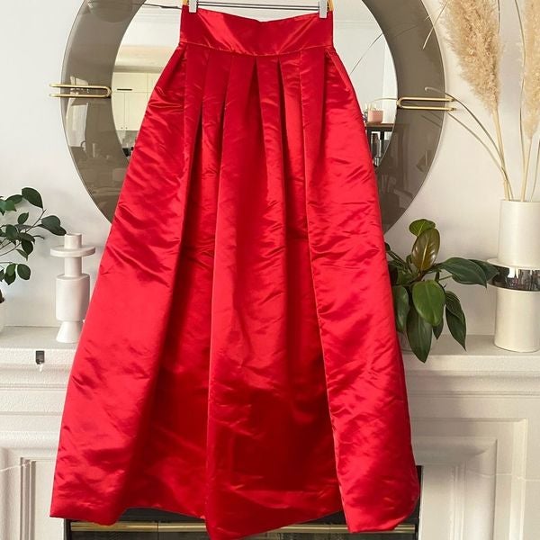 A.J. Bari Vintage Red Pleated Satin Formal Skirt, Size 14