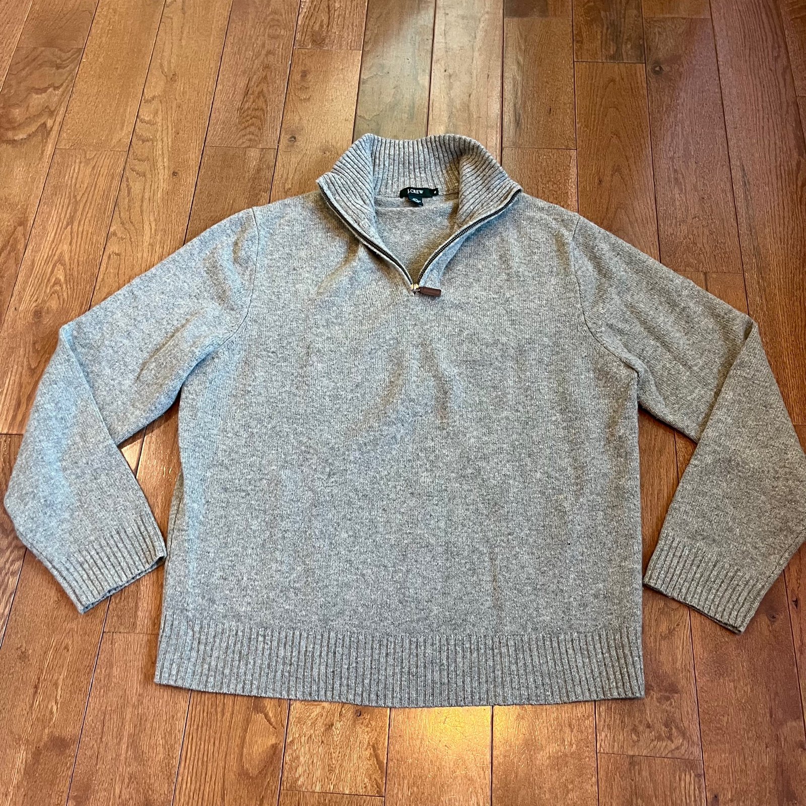 Mens J. Crew 1/2 Zip Pullover Sweater Gray 100% Lambs Wool sz XL
