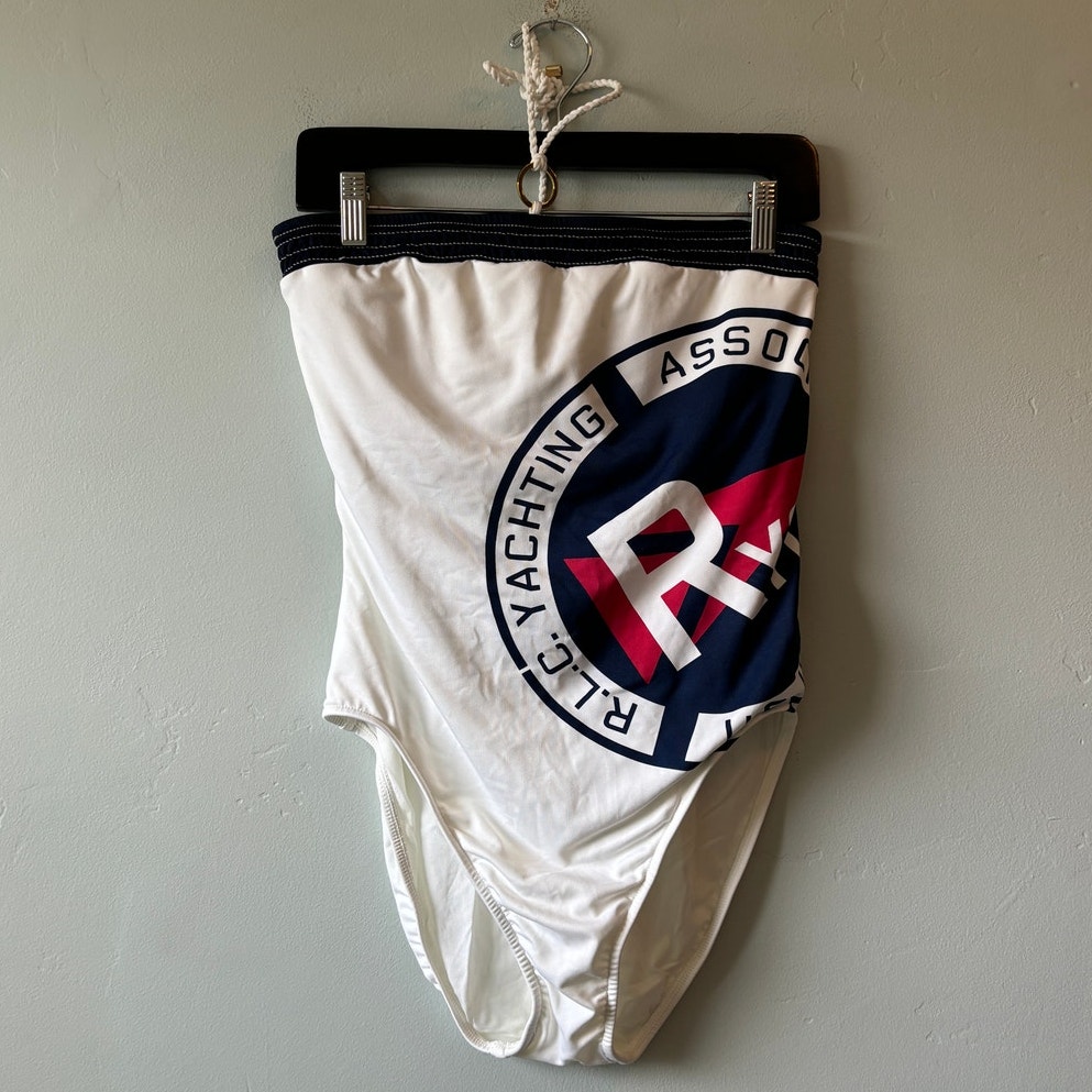 NWT y2K White Logo Ralph Lauren Strapless One Piece Swimsuit