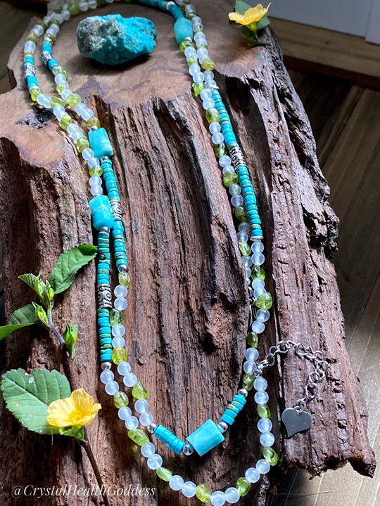 44 Long Selenite Peridot Turquoise Amazonite Necklace 925 Sterling Silver