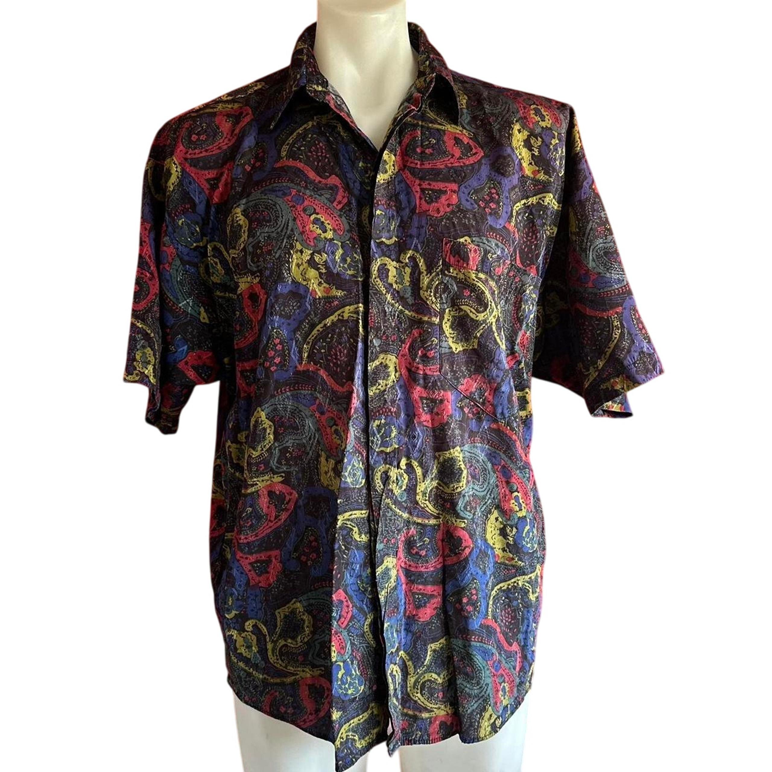 Vintage Mens Shirt Size Medium Multicolor Button Down Trippy Paisley Haight Hip