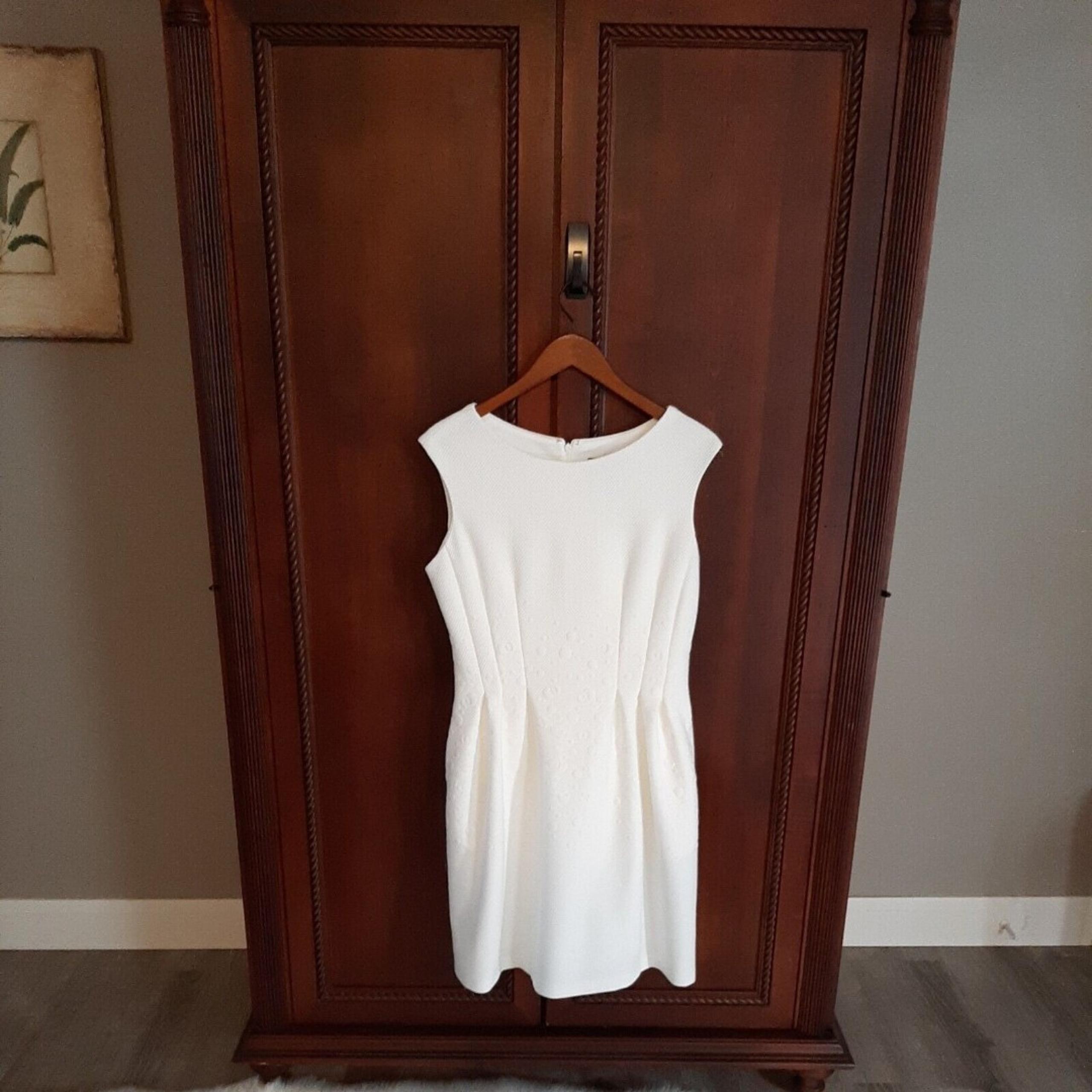 Roz & Ali Women's Size 12 Ivory Knee Length Dress Sleeveless Lined Pintuck Front