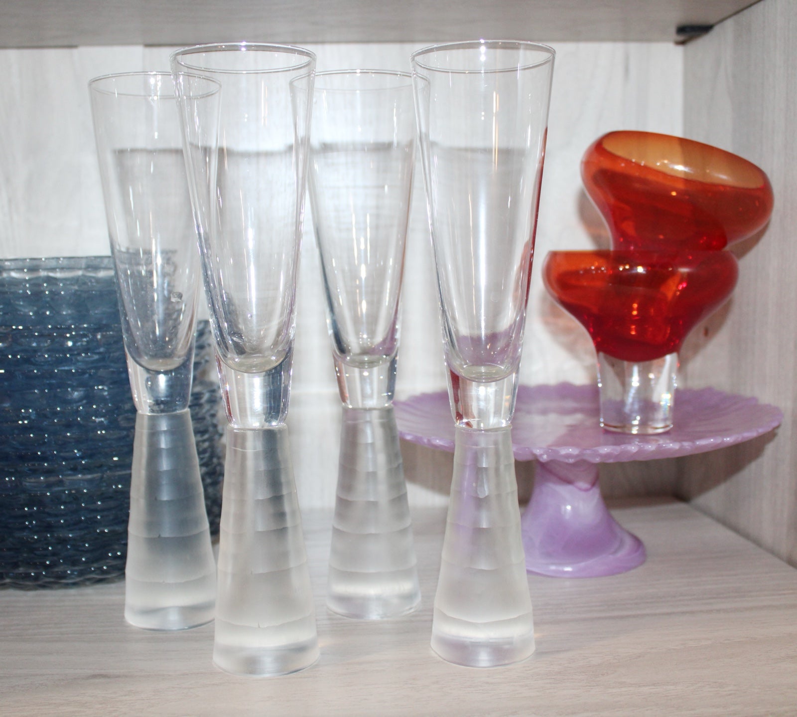 MCM frosted glass chunky champagne flutes set of 4