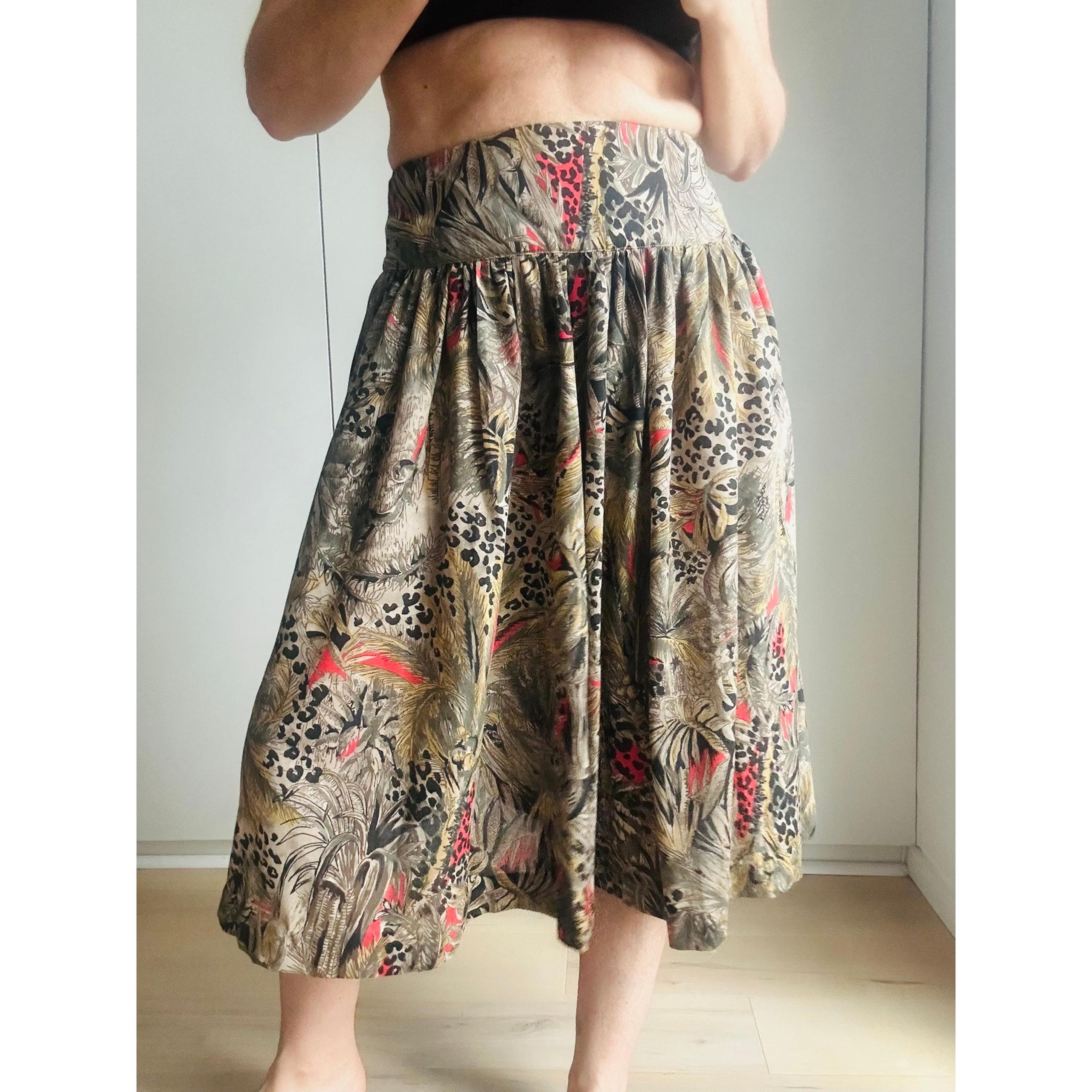 Vintage 80s Womens Skirt Size Medium Drop Waist Animal/Tropical Print Cotton