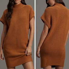 Anthropologie Short-Sleeve Mock Neck Sweater Mini Dress, Size S