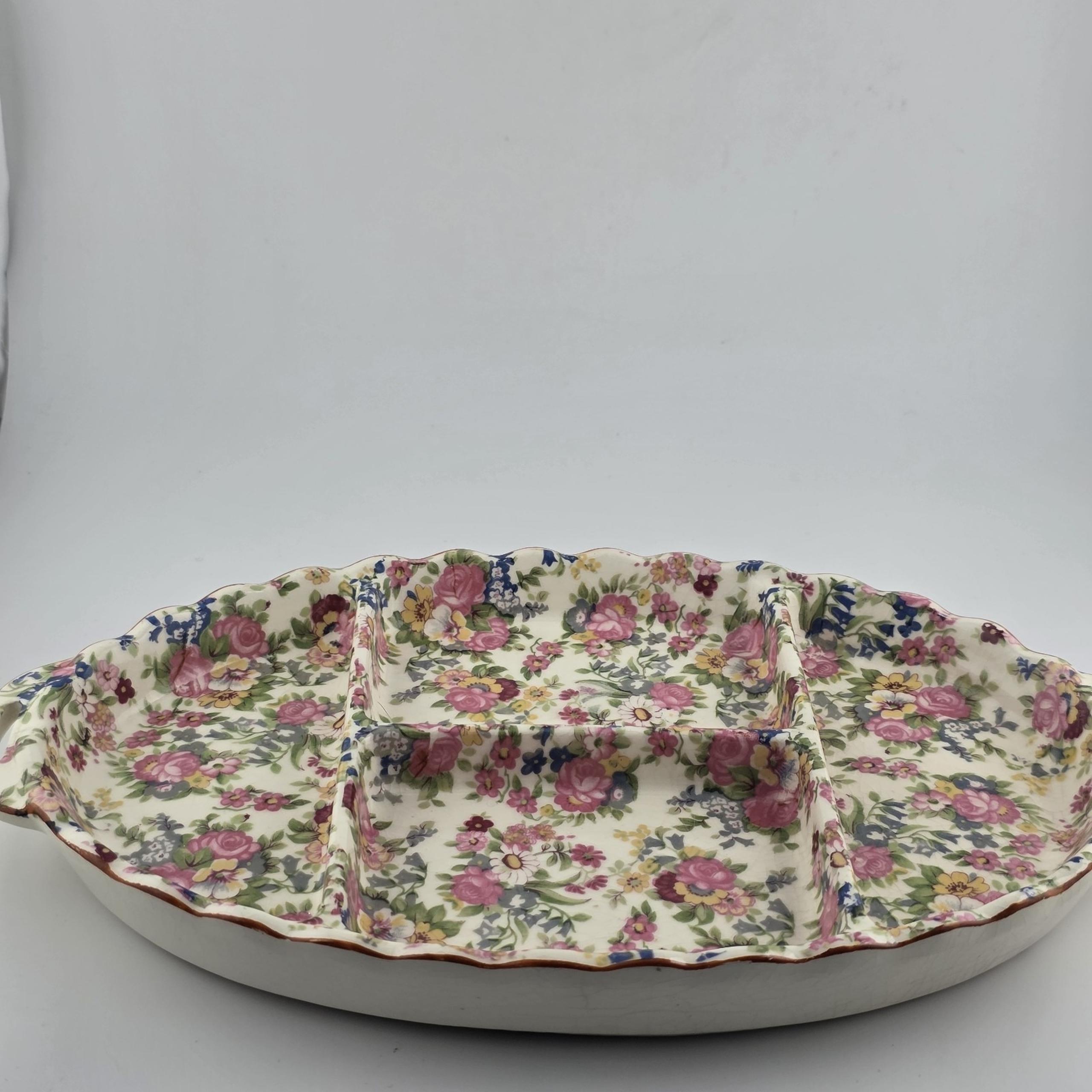 Vintage Roayl Winton chintz four section serving plate  floral summertime japan